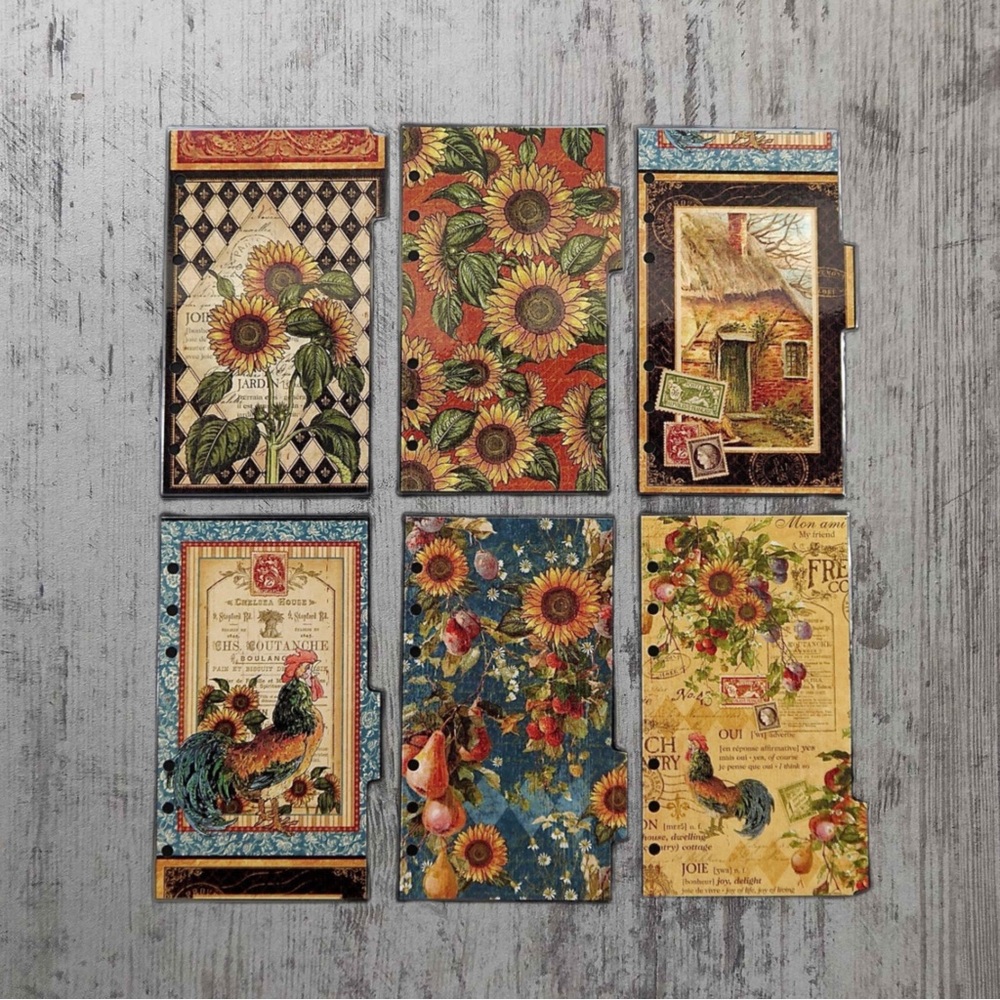6 tab dividers for personal size ring planner - French country